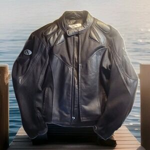 FIELDSHEER Men's Black Padded Motorcycle‎ Leather Jacket Sz 48 USA